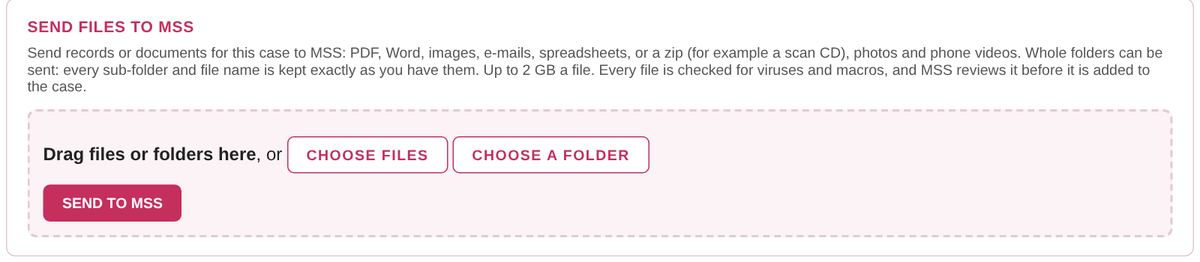 The Send files to MSS box at the foot of each case
